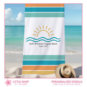 Toalha De Praia Fim de Semana de Meninas Personalizado Listras Tro