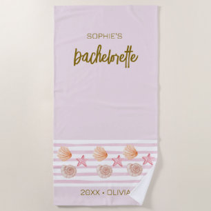 Toalha De Praia Fim de semana de solteira rosa tropical personaliz