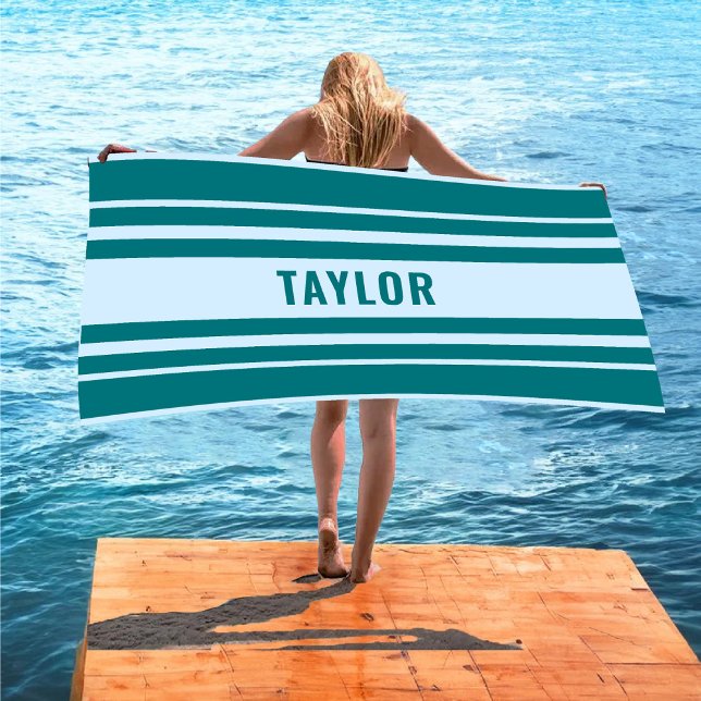 Toalha De Praia Fim de semana personalizado de solteira com listra (Custom White & Yellow Striped Bachelorette Weekend Beach Towel)