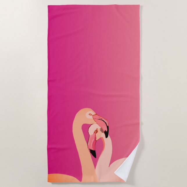 Toalha De Praia Flamingo Birds Love, Flamingo Art Beach Towel (Frente)