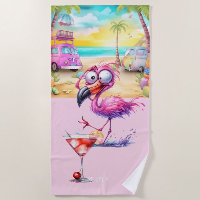 Toalha De Praia Flamingo na praia (Frente)