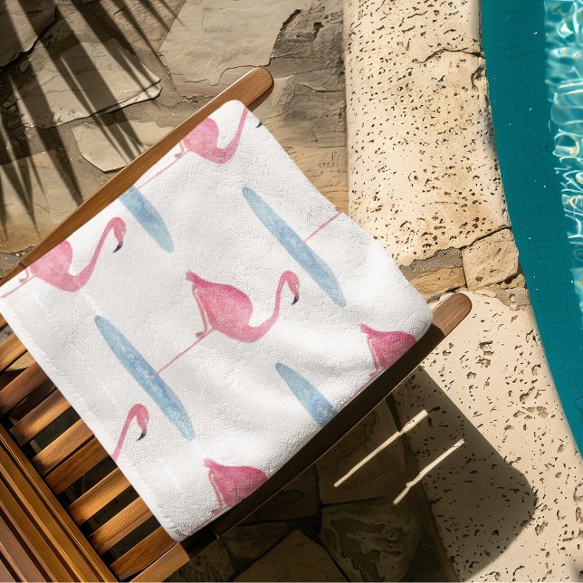 Toalha De Praia Flamingo Rosa Aquarela (Criador carregado)