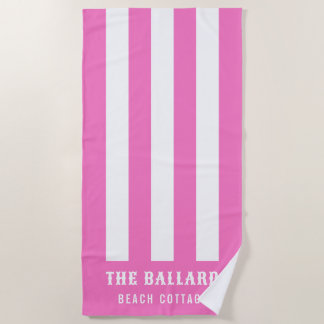 Toalha De Praia Flamingo, rosa e tiras brancas | Beach House