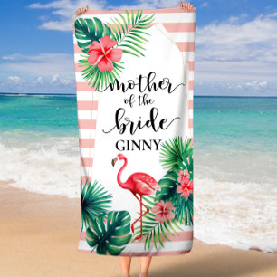 Toalha De Praia Flamingo Rosa Mãe Tropical do Noivo Personalizado