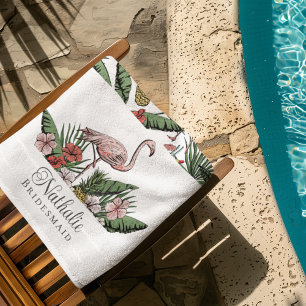 Toalha De Praia Flamingo Rosa Tropical Estampa Floral Branco