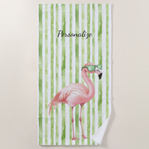 Toalha De Praia Flamingo Rosa Verde  
