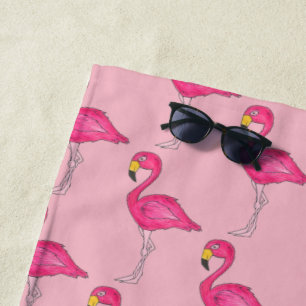 Toalha De Praia Flamingo Tropical de Aromas Flamingo, Rosa Quente