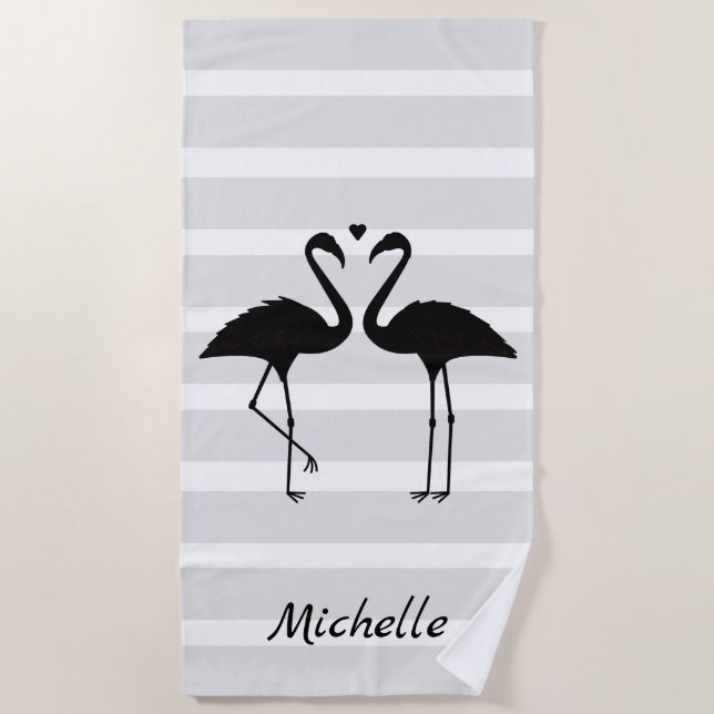 Toalha De Praia Flamingos Personalizados (Frente)