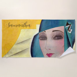 Toalha De Praia Flapper no Chapéu Roxo