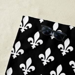 Toalha De Praia Fleur de Lis Pattern, Royal French, branco a preto