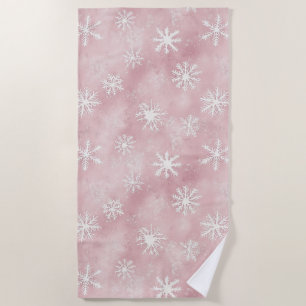 Toalha De Praia Flocos de Neve Brancos Rosa Natal