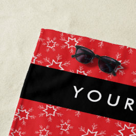 Toalha De Praia Flocos de neve vermelhos e brancos, seu nome, pers