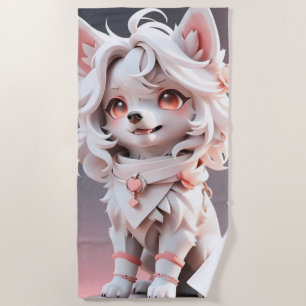 Toalha De Praia Floffy Pink E White Puppy