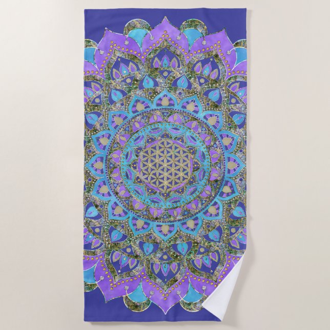 Toalha De Praia Flor Da Vida - Mandala Estilo Índia 2 (Frente)
