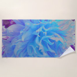 Toalha De Praia Flor de Dália Decorativa Azul Elegante