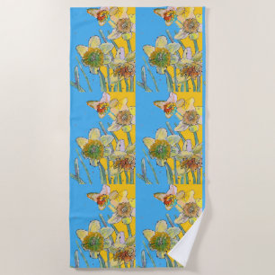 Toalha De Praia Flor Floral De Flor De Daffodilo Azul Claro