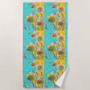 Toalha De Praia Flor Floral de Flores Daffodil Turquoise