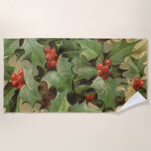 Toalha De Praia Flor impressão de Natal holly art vintage design