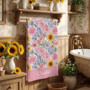 Toalha De Praia Flor Personalizada Rosa Bonita