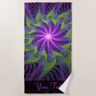 Toalha De Praia Flor Verde Roxo, Abstrato, Arte Fractal