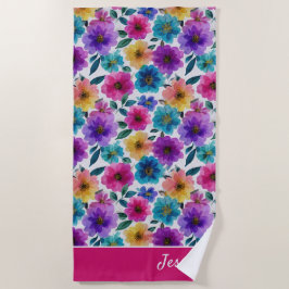 Toalha De Praia Flor Vibrante Blossomas Watercolor Nome Floral