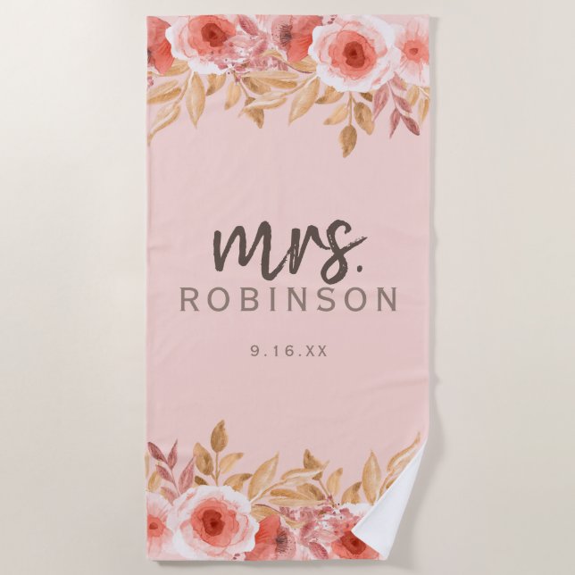 Toalha De Praia Floral Aquarela Sra Data (Frente)