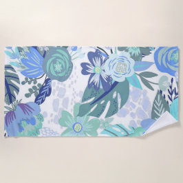 Toalha De Praia Floral Azul