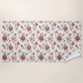 Toalha De Praia Floral Creme Vermelho Pretty Chic