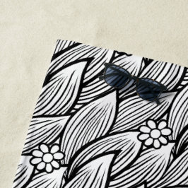 Toalha De Praia Floral de Daisy Hippie Preto-Branco e Cinto