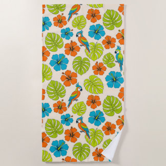 Toalha de Praia Floral de Papagaio Tropical e Hibi