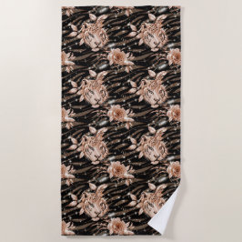 Toalha De Praia Floral de Tigre Dourado Rosa preto