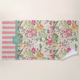 Toalha De Praia Floral e Stripes do Havaí | Monograma