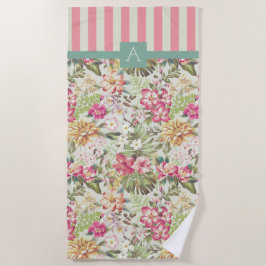 Toalha De Praia Floral e Stripes do Havaí | Monograma