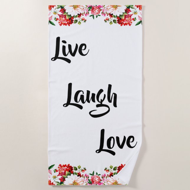 Toalha De Praia Floral "Live, Laugh, Love" (Frente)