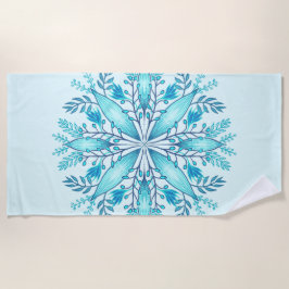 Toalha De Praia Floral Mandala - Turquesa Blue Boho Snowflake