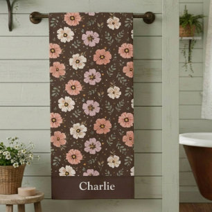 Toalha De Praia Floral Marrom Personalizado