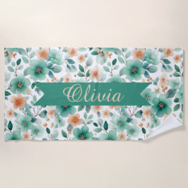 Toalha De Praia Floral Personalizado Verde Primavera Vintage