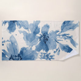 Toalha De Praia Floral Pintado Botânico Caprichoso Aquarela Azul
