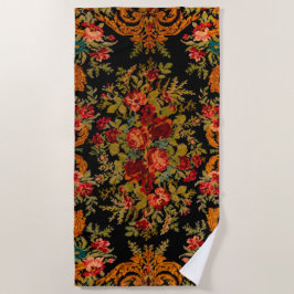 Toalha De Praia Floral Preto