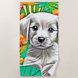 Toalha De Praia Floral Puppy Art