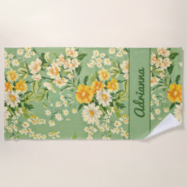 Toalha De Praia Floral Retro Verde 