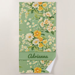 Toalha De Praia Floral Retro Verde 
