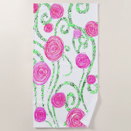 Toalha De Praia Floral rosa e verde