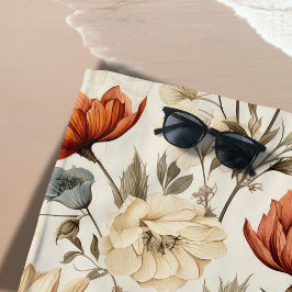 Toalha De Praia Floral Seca Vintage Azul Naval Terracota