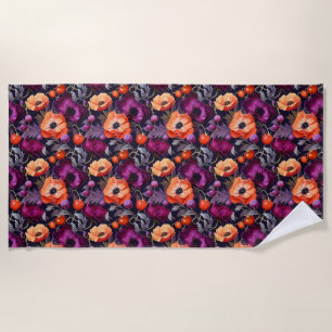Toalha De Praia Floral Sem Costura Com Flores Vermelhas, Laranja, 