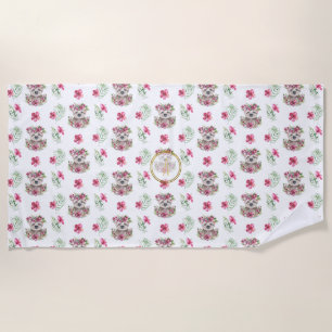 Toalha De Praia Floral SLOTH Monograma Pattern Girls Nursery Room
