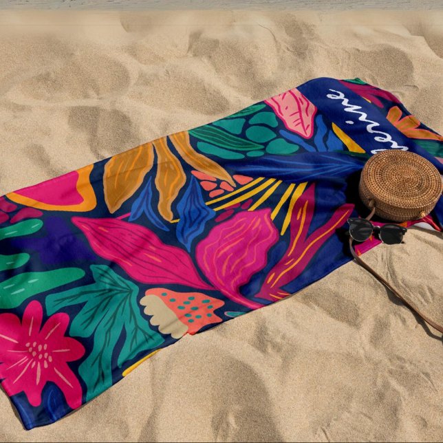 Toalha De Praia Floral tropical brilhante personalizado (Criador carregado)
