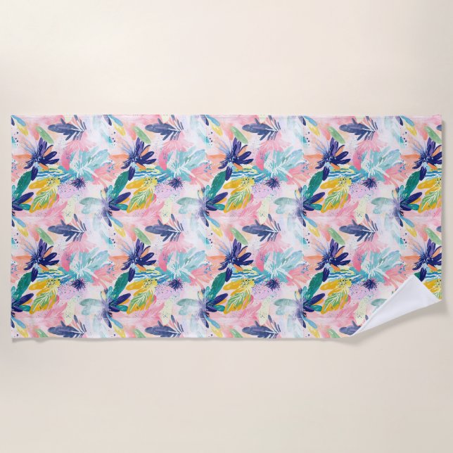 Toalha de Praia Floral Tropical Pastel (Frente)
