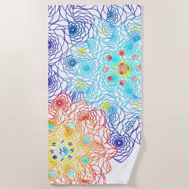 Toalha De Praia Floral Vermelho e Azul (Frente)