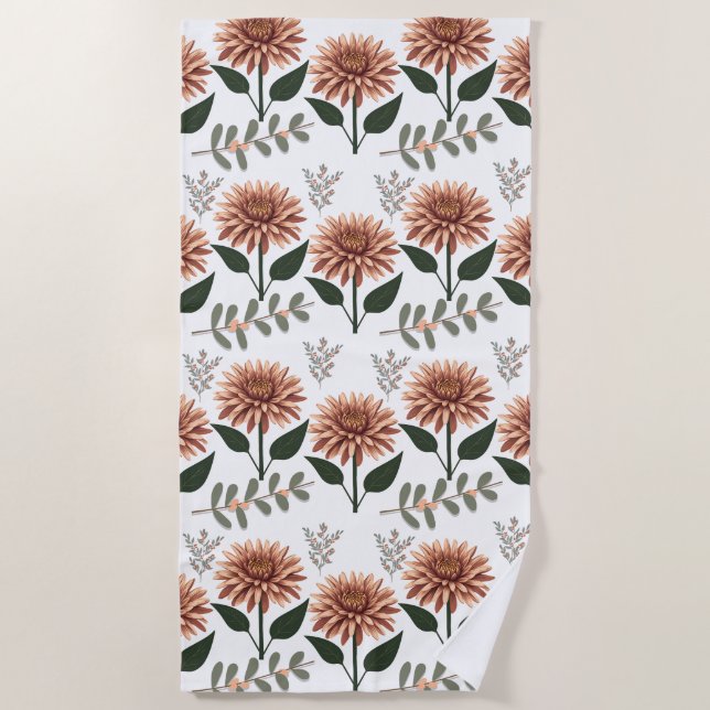 Toalha De Praia Florales Muster mit Dahlien (Frente)